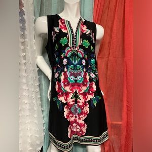 New York & Company Vibrant Floral Black Midi Dress